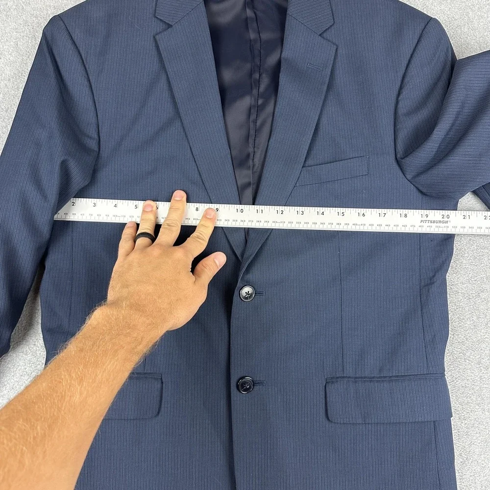 Jos A Bank Suit Jacket Mens 40S Blue Pinstripe Wool 2 Button Slim Fit Travelers